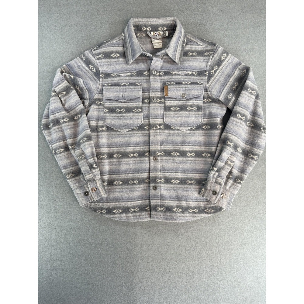 Cinch Fleece Flannel Shirt Jacket Boys XL 14 Shacket Aztec Western Pockets Strip
